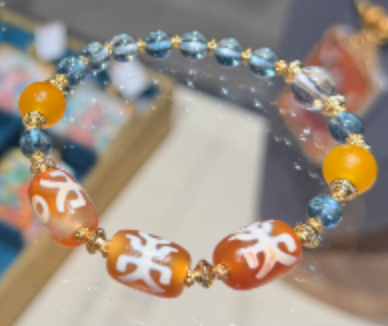 0206XZB02-雪堆白唐卡-夏珠林寺廟 舍利子天珠 手鏈（B2）