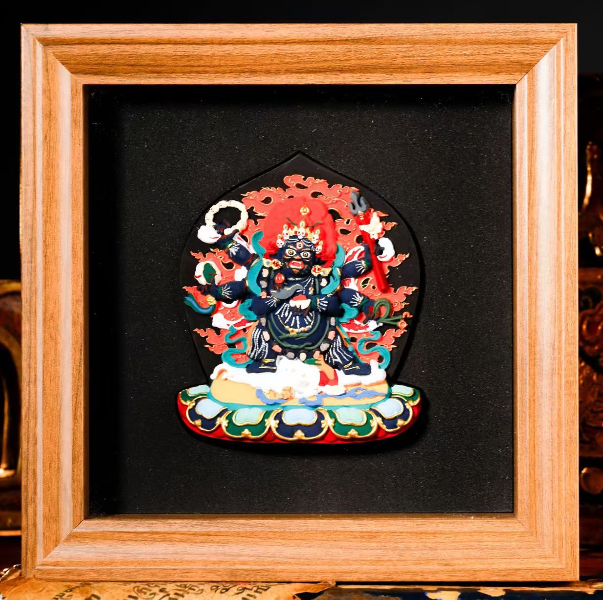 0206XZB20-雪堆白唐卡-大黑天彩绘擦擦桌摆18CM方形（B20）