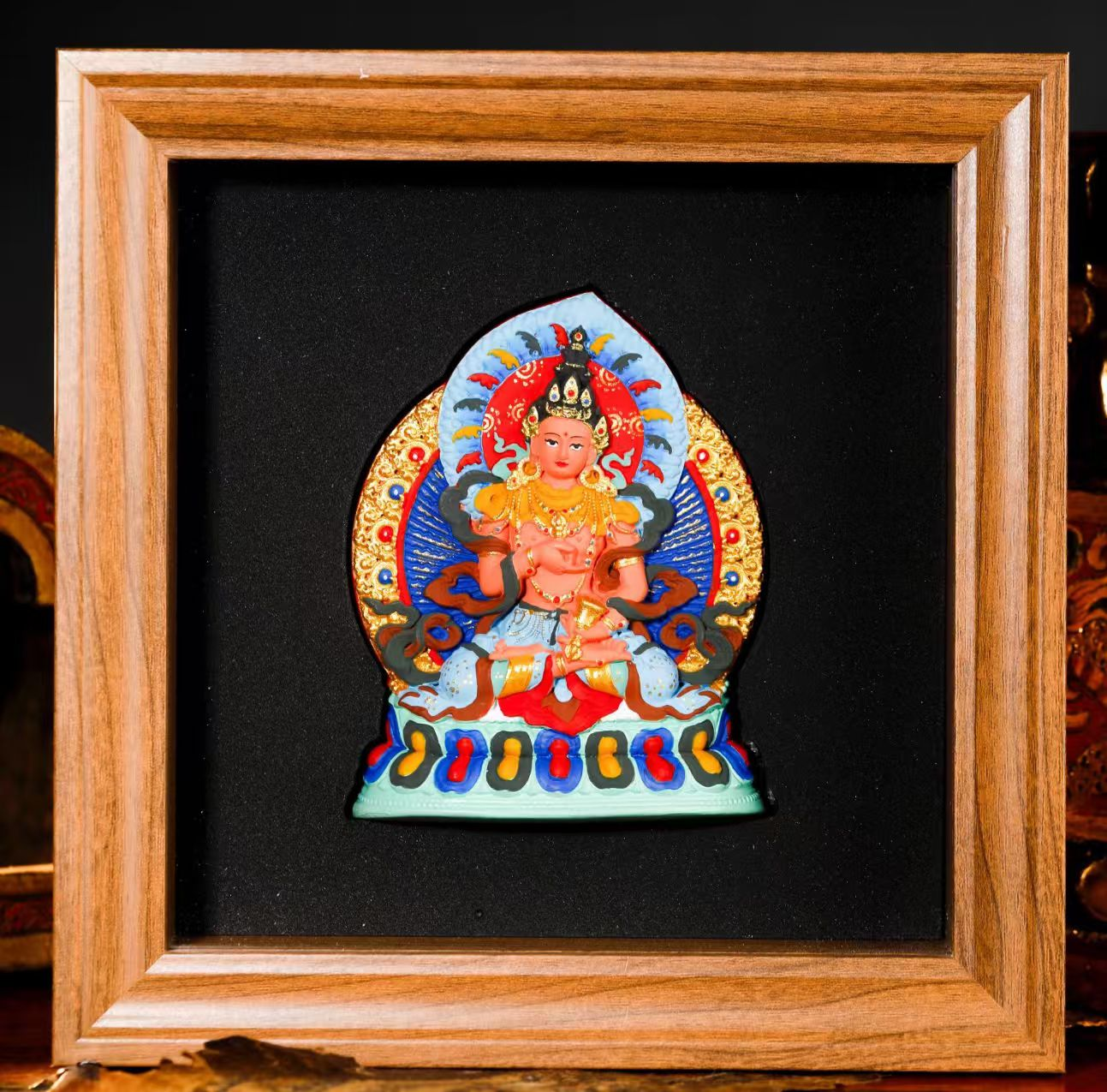 0206XZB22-雪堆白唐卡-金刚萨埵彩绘擦擦桌摆18CM方形（B22）