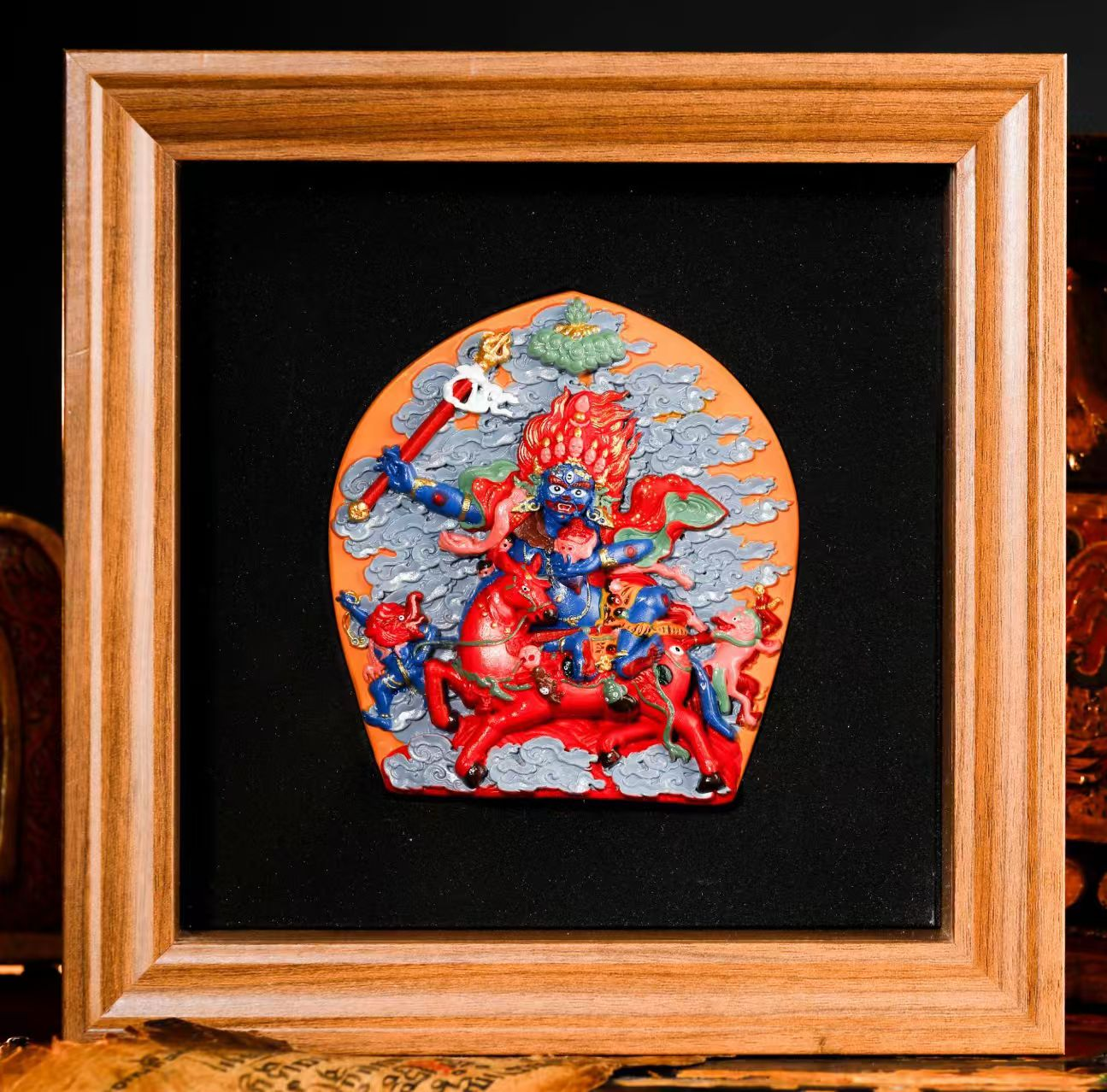 0206XZB25-雪堆白唐卡-千手彩绘擦擦桌摆18CM方形（B25）