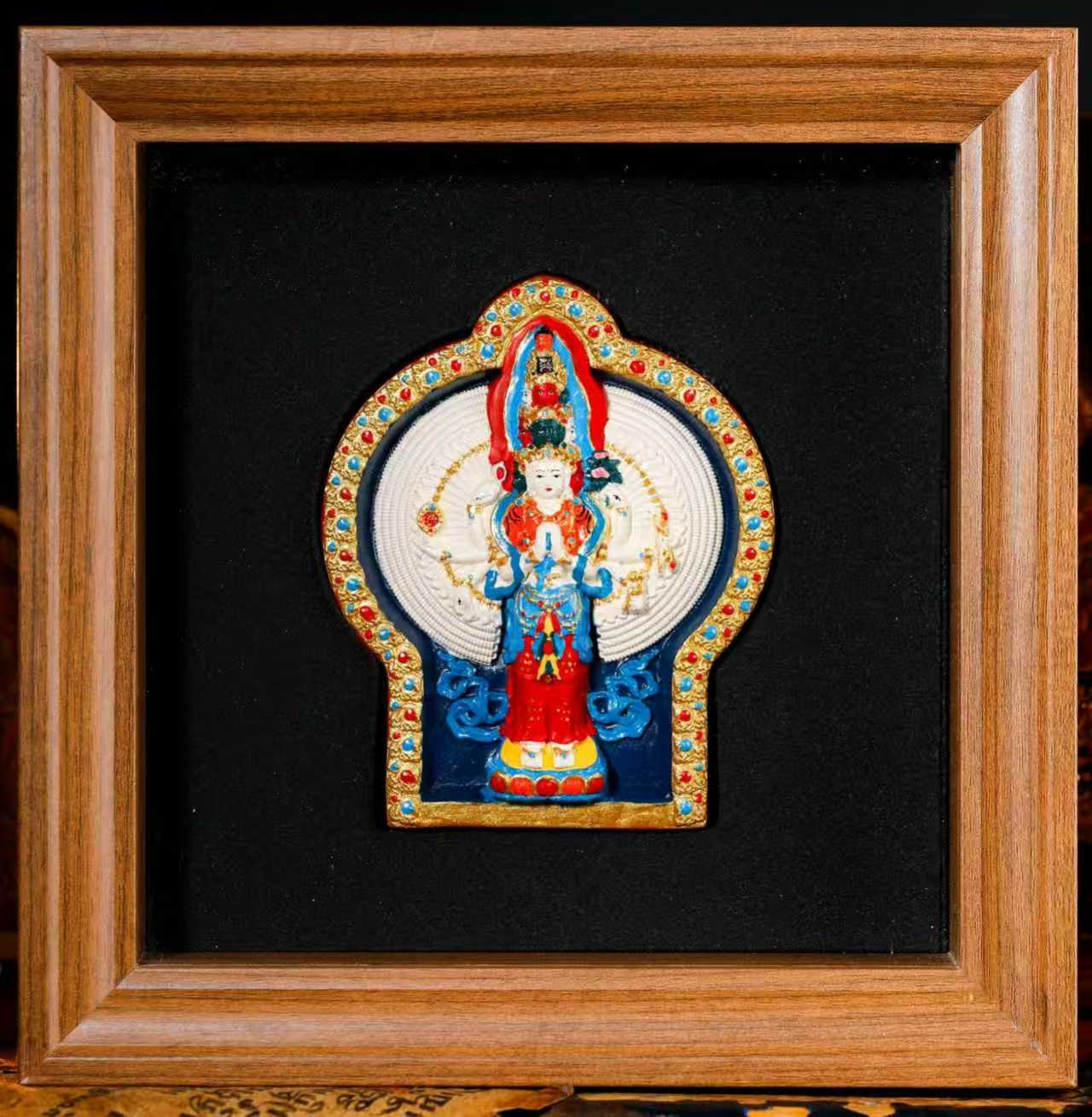 0206XZB26-雪堆白唐卡-大威德金刚彩绘擦擦桌摆18CM方形（B26）