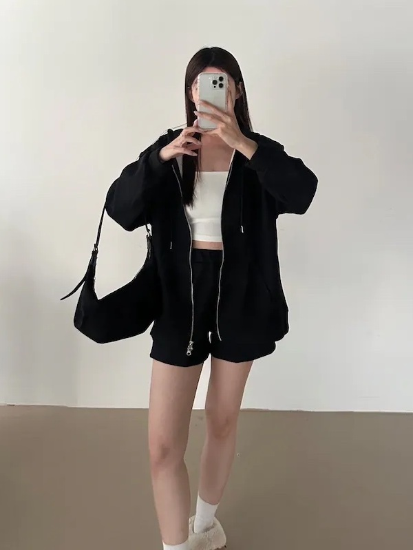 減齡三歲華夫格連帽外套＋短褲套裝