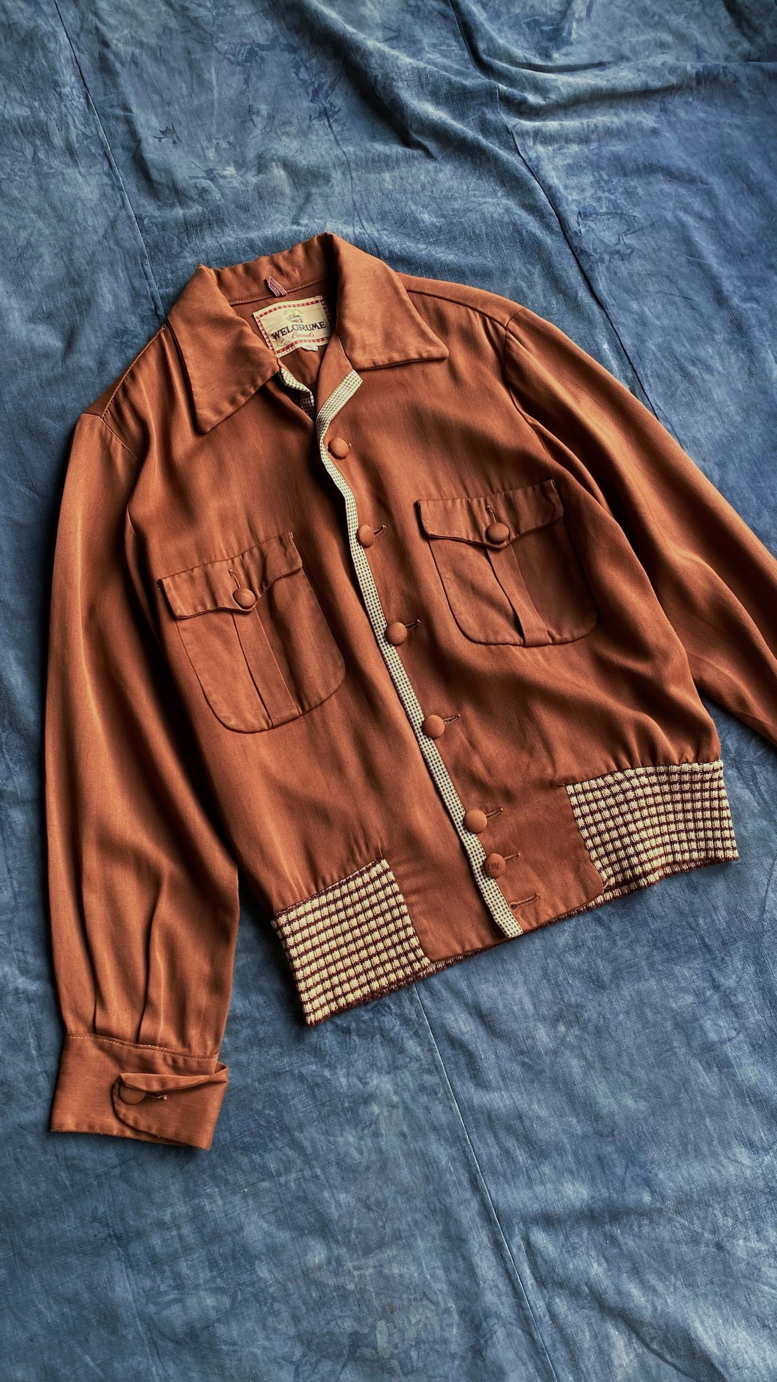 50s “WELGRUME” Gabardine Jacket / 1950 年代 美國鄉村搖滾風格  咖啡色軋別丁外套"WELGRUME "