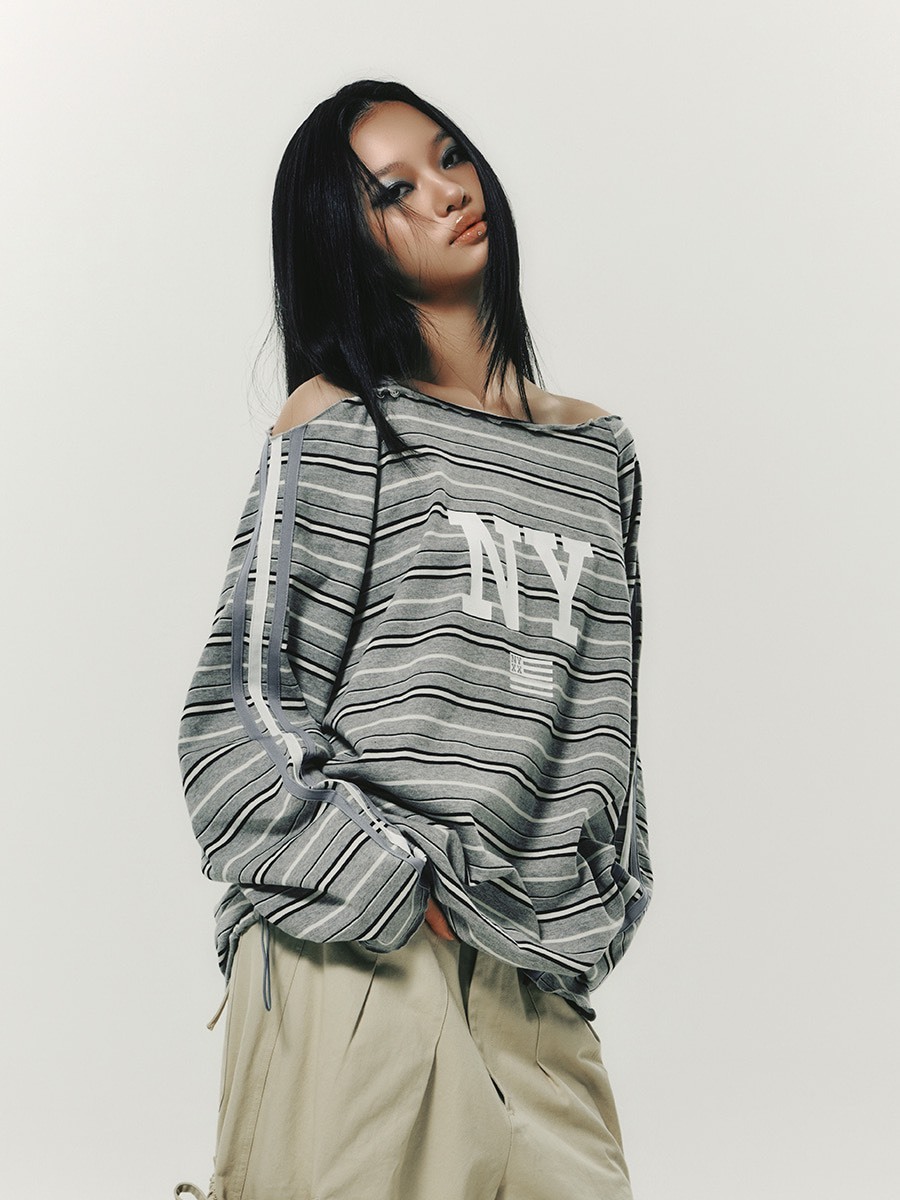 NYXX斜肩條紋衣