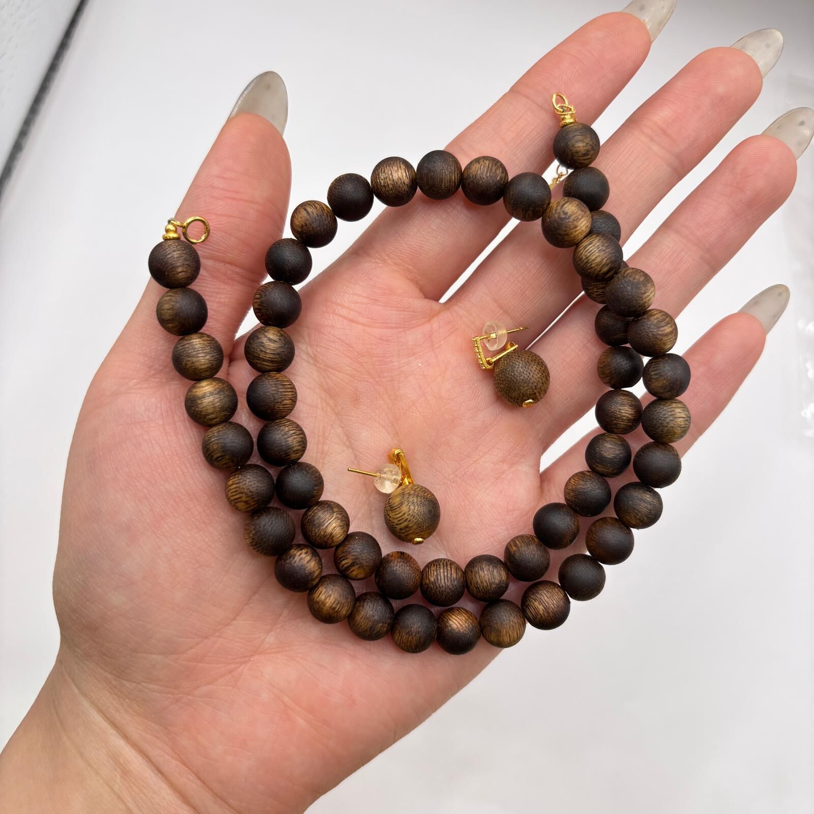 AB260205-S33-99沉黑棋沉香項鍊套裝（頸鏈+耳環）(一物一證書)(已包集體龍虎山開光，4月頭到貨，只限尖沙咀門店自取）