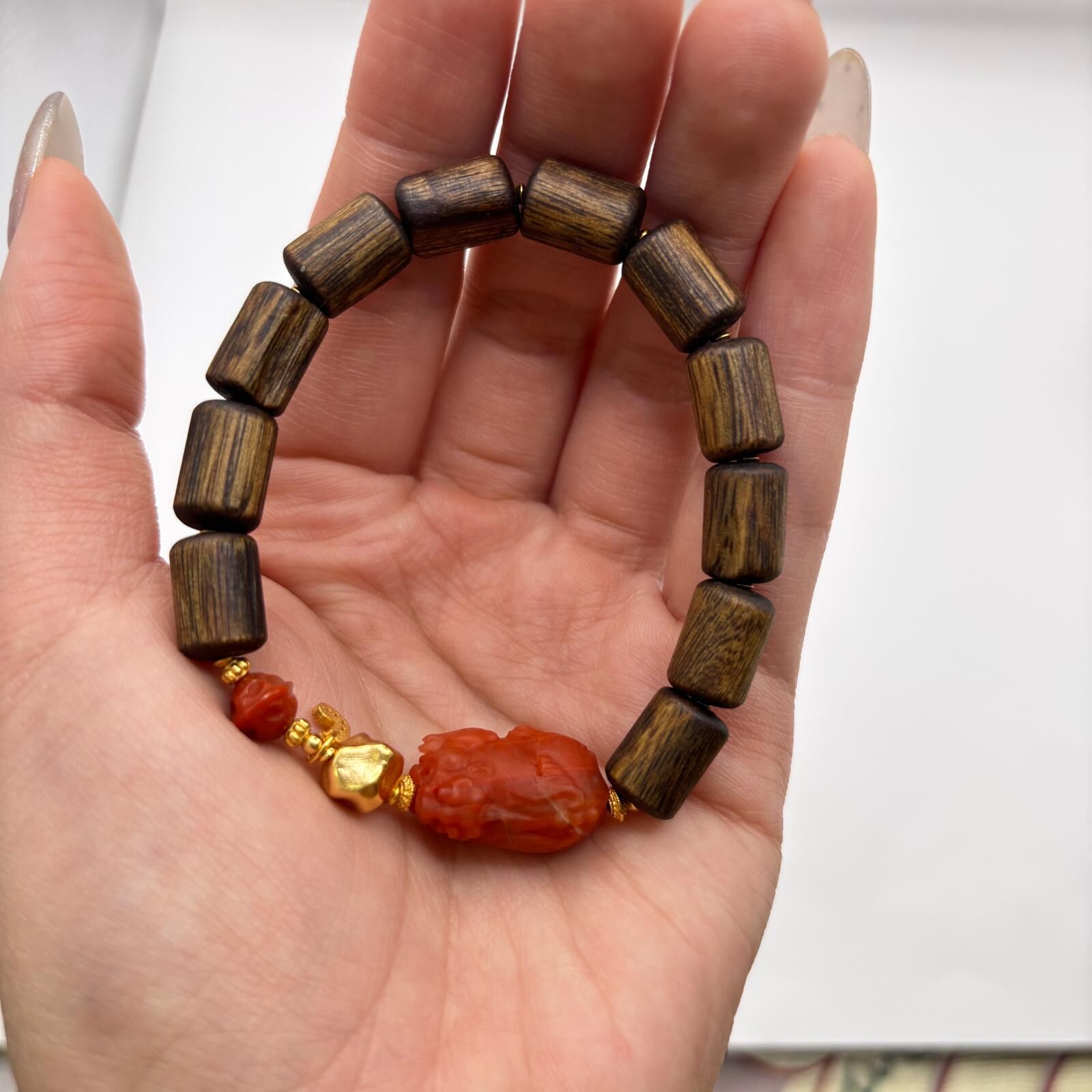 AB260205-S37-9分黑棋沉香南紅桶珠單圈(一物一證書)(已包集體龍虎山開光，4月頭到貨，只限尖沙咀門店自取）