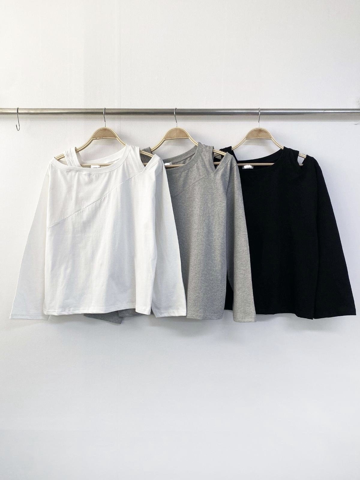 【網站限定優惠】設計感滿滿～拼接露肩長袖上衣