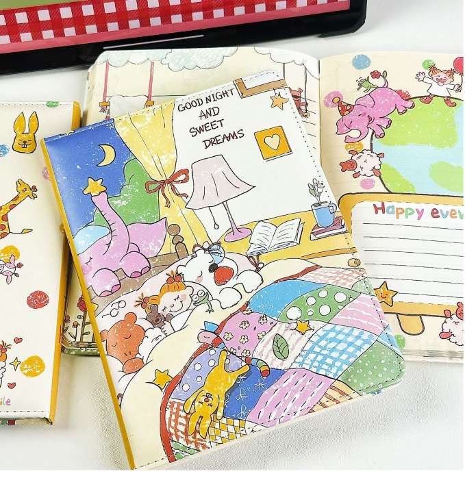 皮质笔记本A5全彩绘内页少女心学生手账本横线本