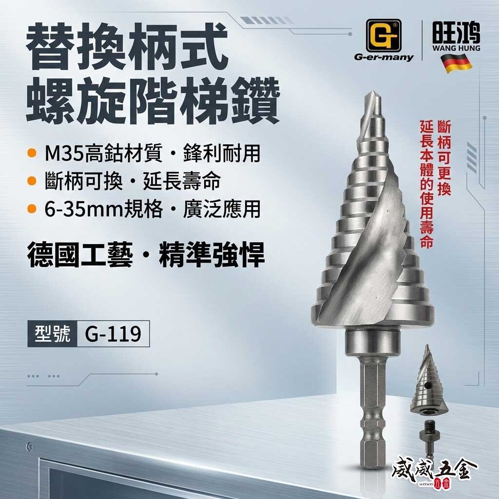 久美力｜6-35mm｜M35高鈷替換式螺旋階梯鑽 替換柄式階梯鑽 六角軸階梯鑽頭 六角柄階梯鑽尾｜G-119