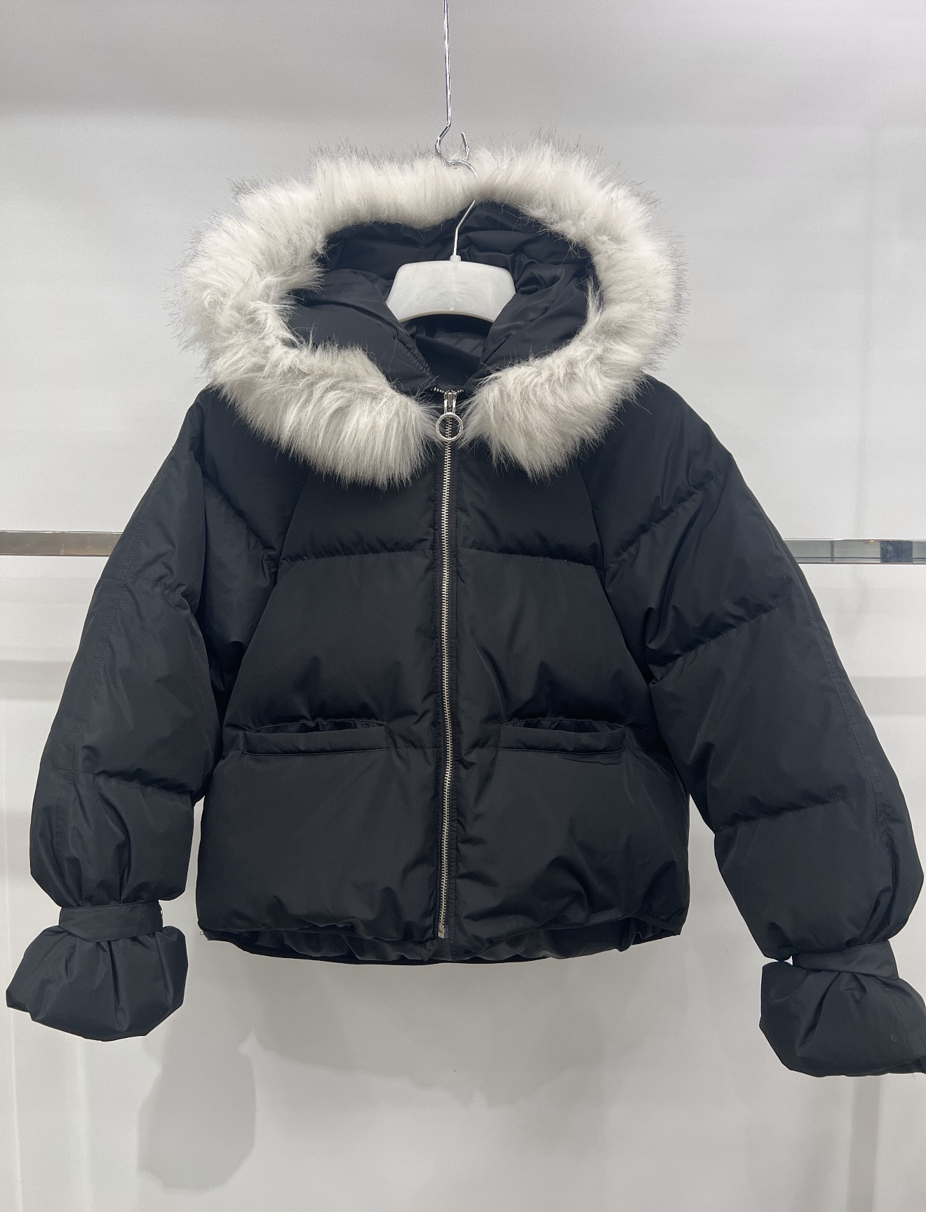 PT73 韓國毛毛帽拉鏈鴨絨外套- 黑色 (20Q4OG403BK00)