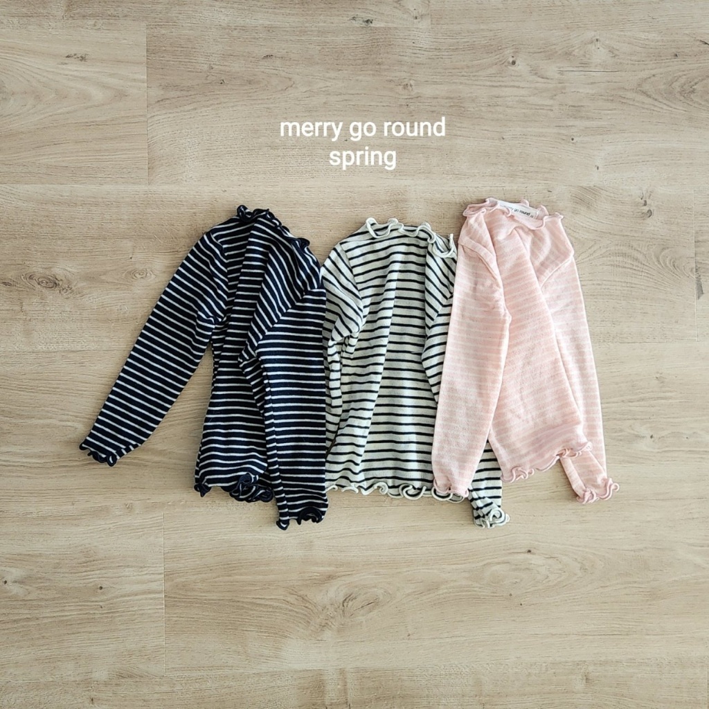 正韓春Merry-go-round 五色捲邊木耳碎花/條紋上衣