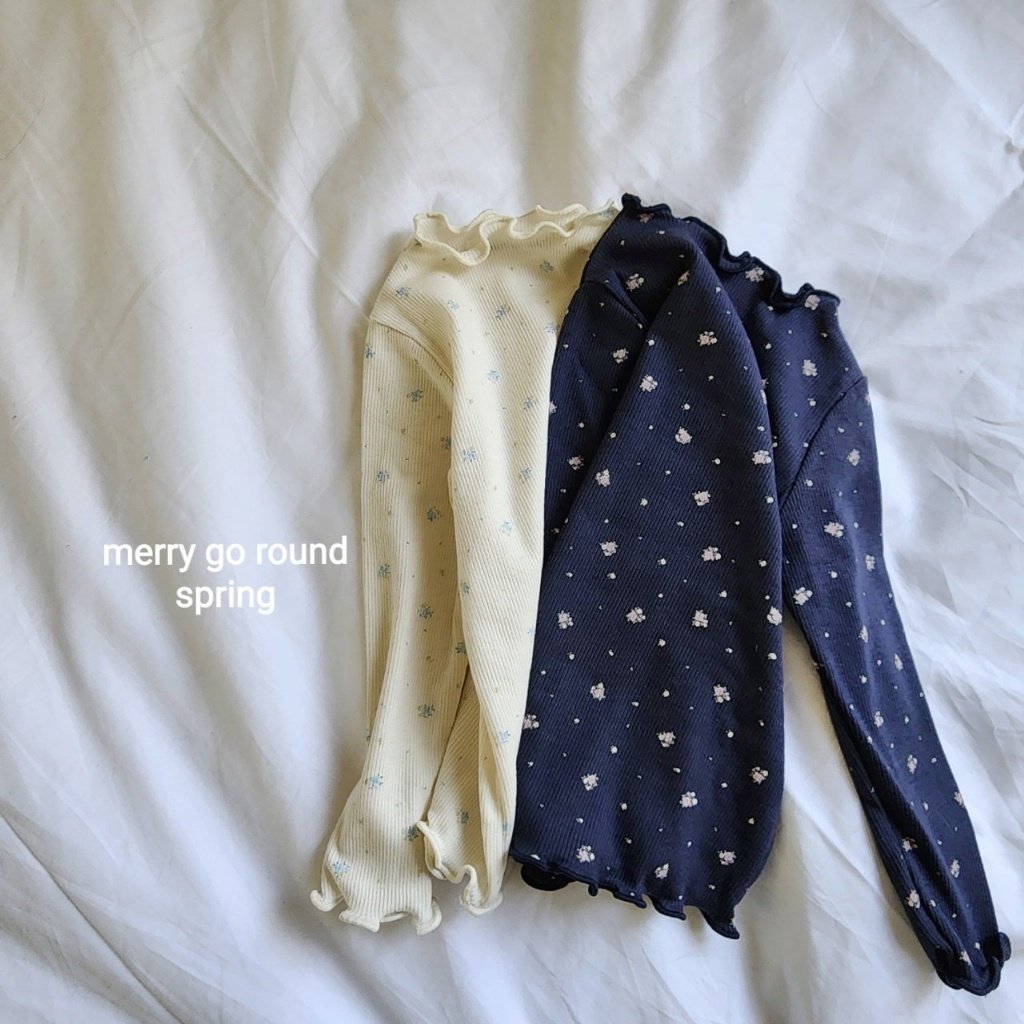 正韓春Merry-go-round 五色捲邊木耳碎花/條紋上衣