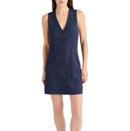 [S] STEVE MADDEN NAVY WOMEN'S PINSTRIPE DRESS, DO38082W-NAVY  (SSM266)