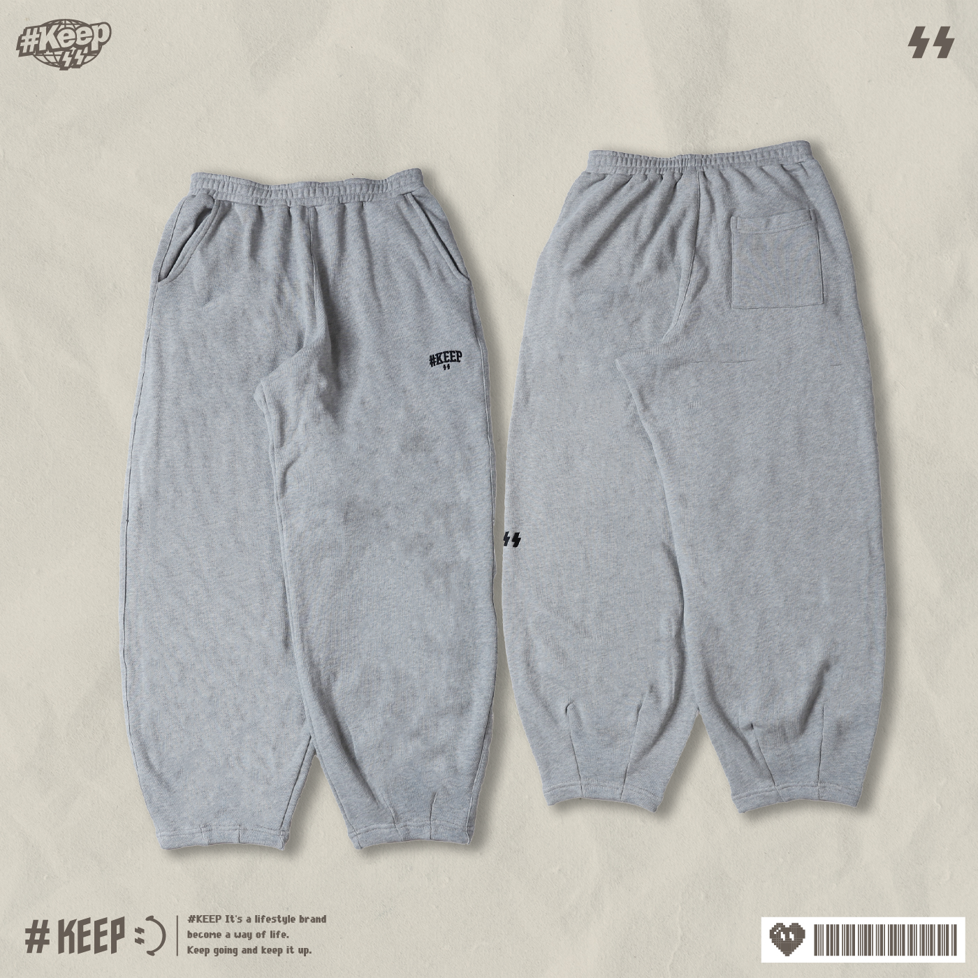 #KEEP COCOON-SHAPED LONG COTTON PANTS 黑色 灰色 刺繡LOGO 寬鬆 繭型 長棉褲 長褲【KS340】