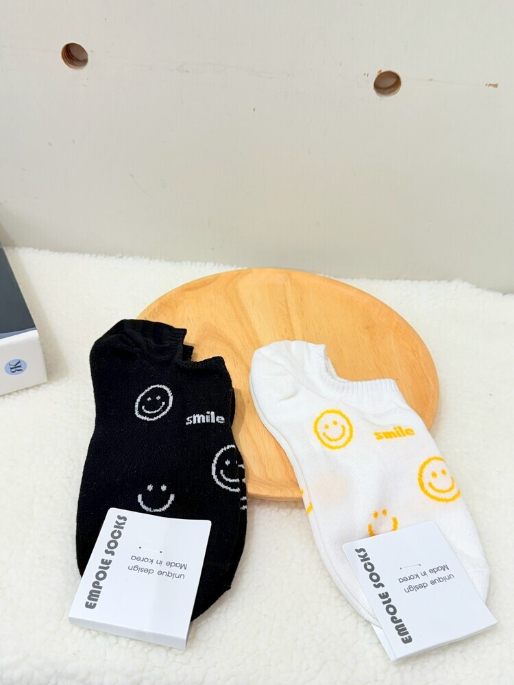 『2入組』笑臉微笑英字短襪