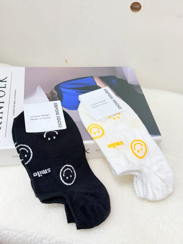 『2入組』笑臉微笑英字短襪