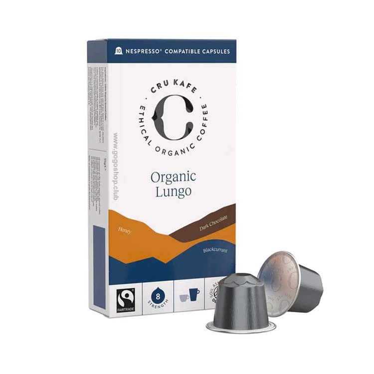 CRU KAFE 有機 Lungo 咖啡膠囊 (10 粒裝) 深度烘焙 - 兼容 Nespresso