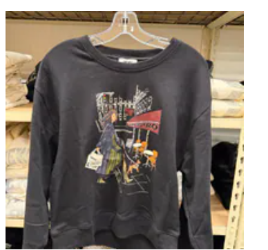 [S] DKNY BLACK LONG SLEEVE DKNY BISTRO CONVERSATIONAL FRENCH TERRY SHIRT, P5HHZCSC-BLK (SD1733)