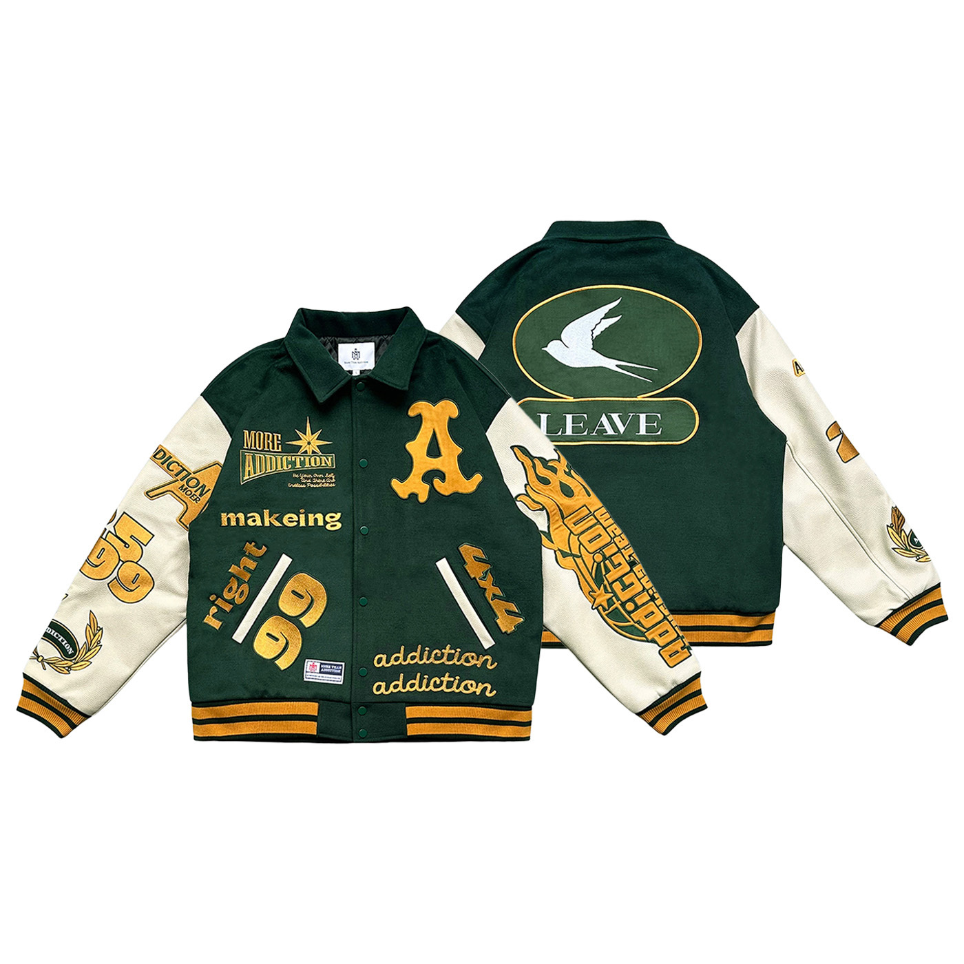 MTA ADDICT WAFFLE ZIP – HOODIE 黑色 綠色 翻領 毛呢 Leave 棒球夾克 外套【M25AWBJ01】