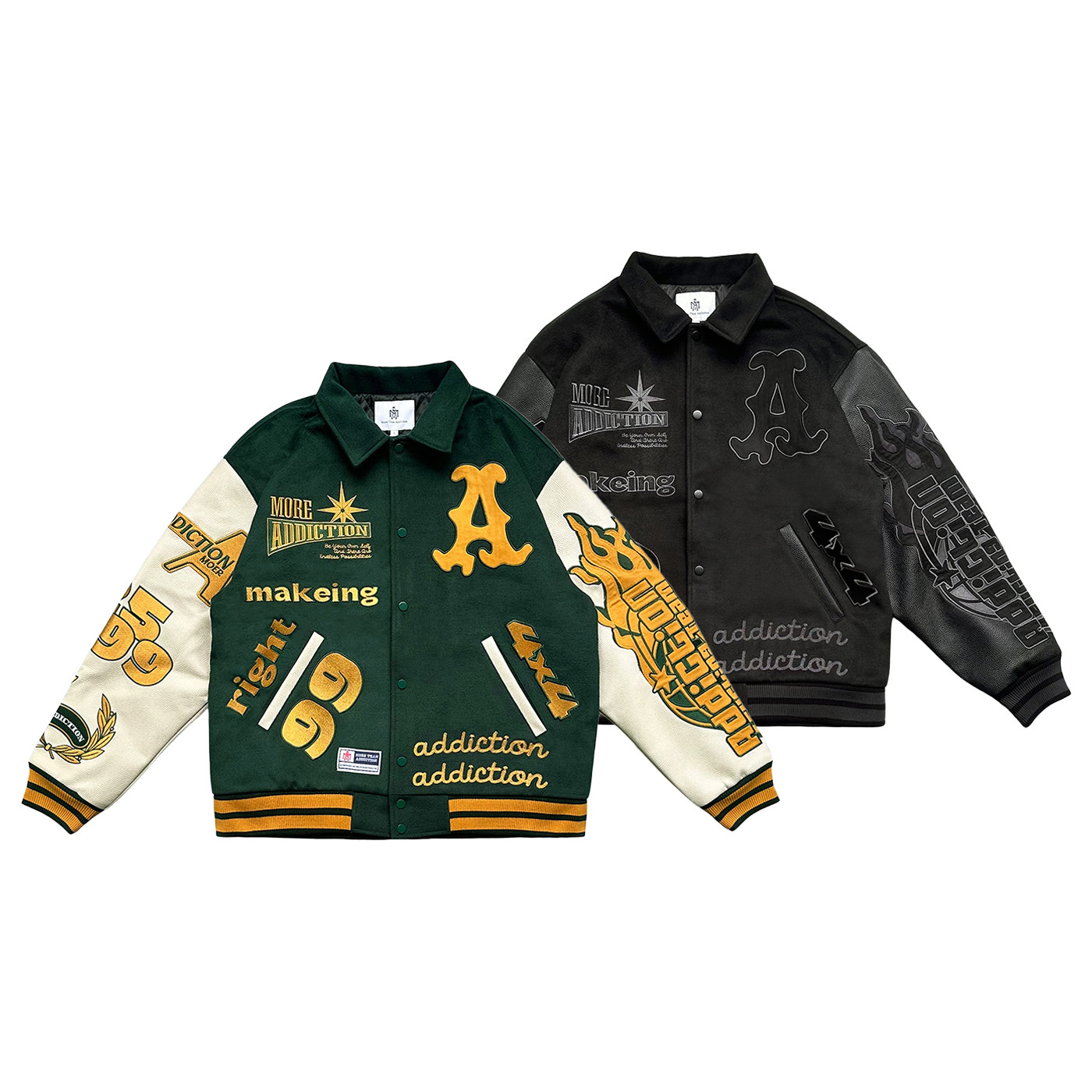 MTA ADDICT WAFFLE ZIP – HOODIE 黑色 綠色 翻領 毛呢 Leave 棒球夾克 外套【M25AWBJ01】