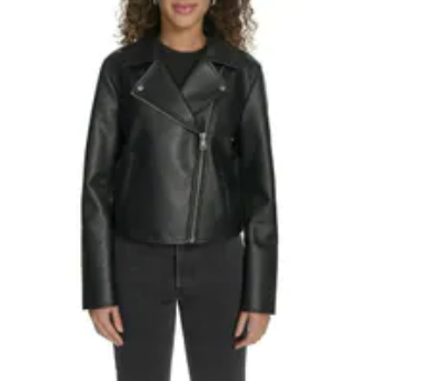 [S] LEVIS BLACK WOMEN'S FAUX LEATHER JACKET, 990415602-BLACK (SLE64)