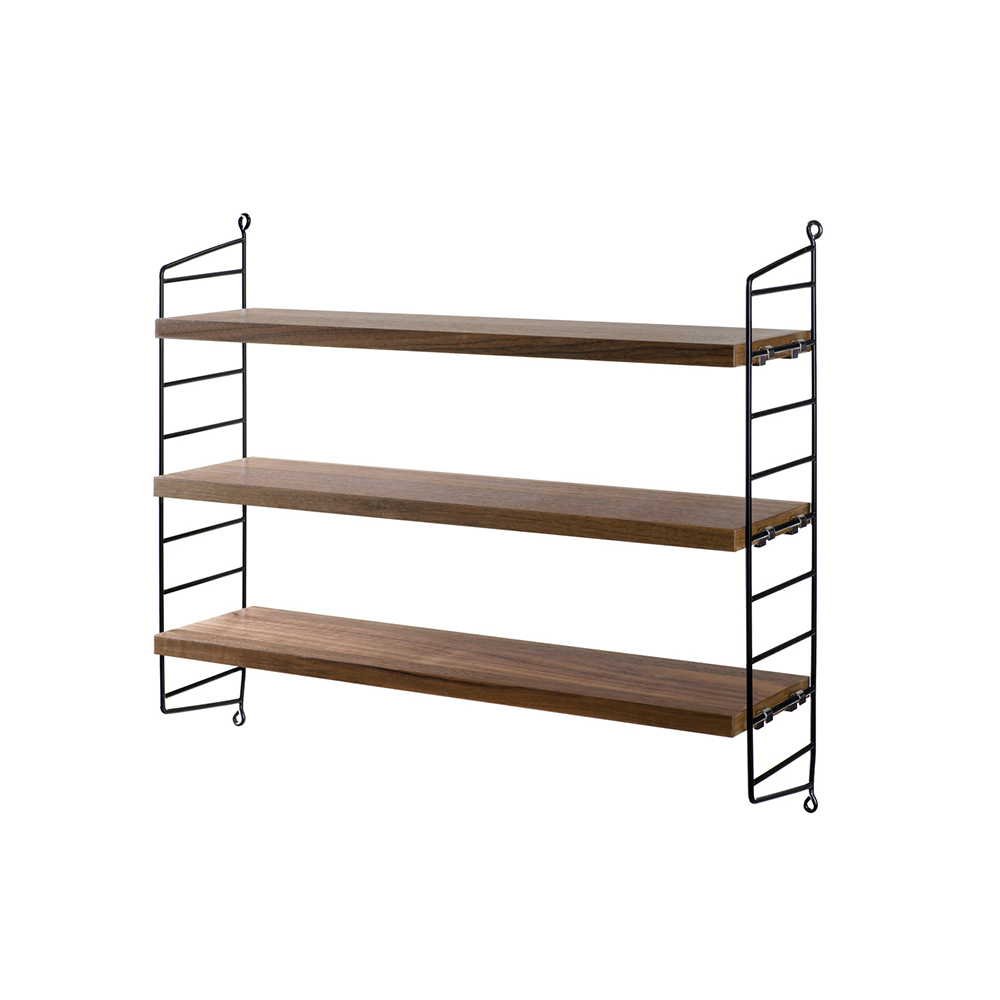 Pocket 壁掛三層架  (黑鋼架、胡桃木 MDF 層板)