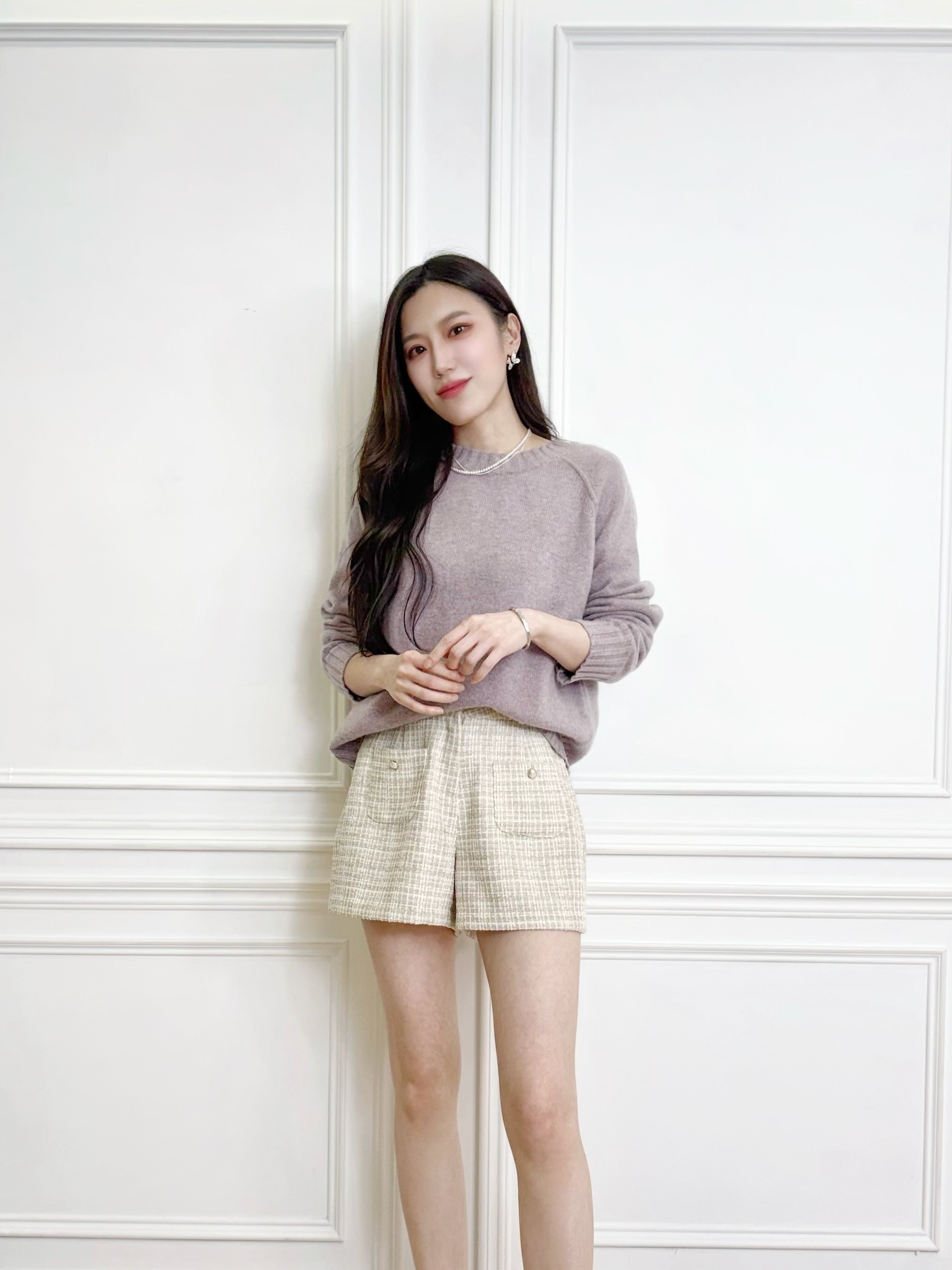 雙口袋珍珠織紋短褲