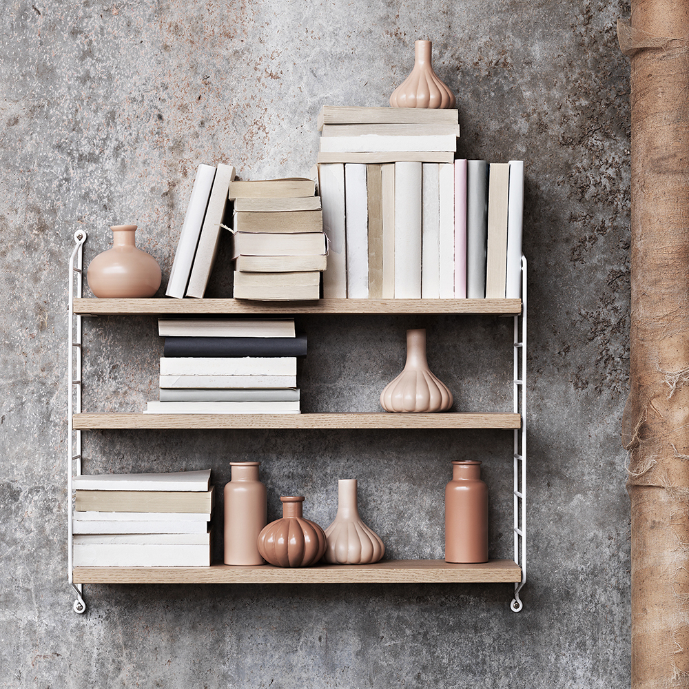 Pocket 壁掛三層架 (白鋼架、橡木 MDF 層板)