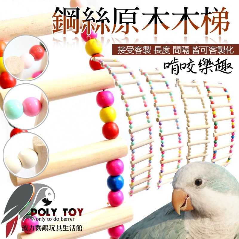 樓梯 鋼絲木梯 6-16梯（彩色）（原色）多種規格任君挑選 波力鸚鵡玩具生活館
