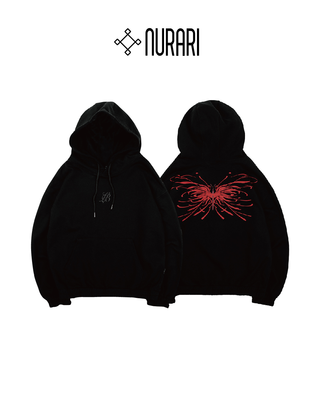 Nurari 彼岸蝶帽T 連帽長袖 黑灰/黑紅 25 25 A/W Em. LRB boxy hoodie