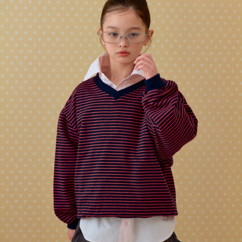 90-140 MNM V領針織條紋大學T 2色