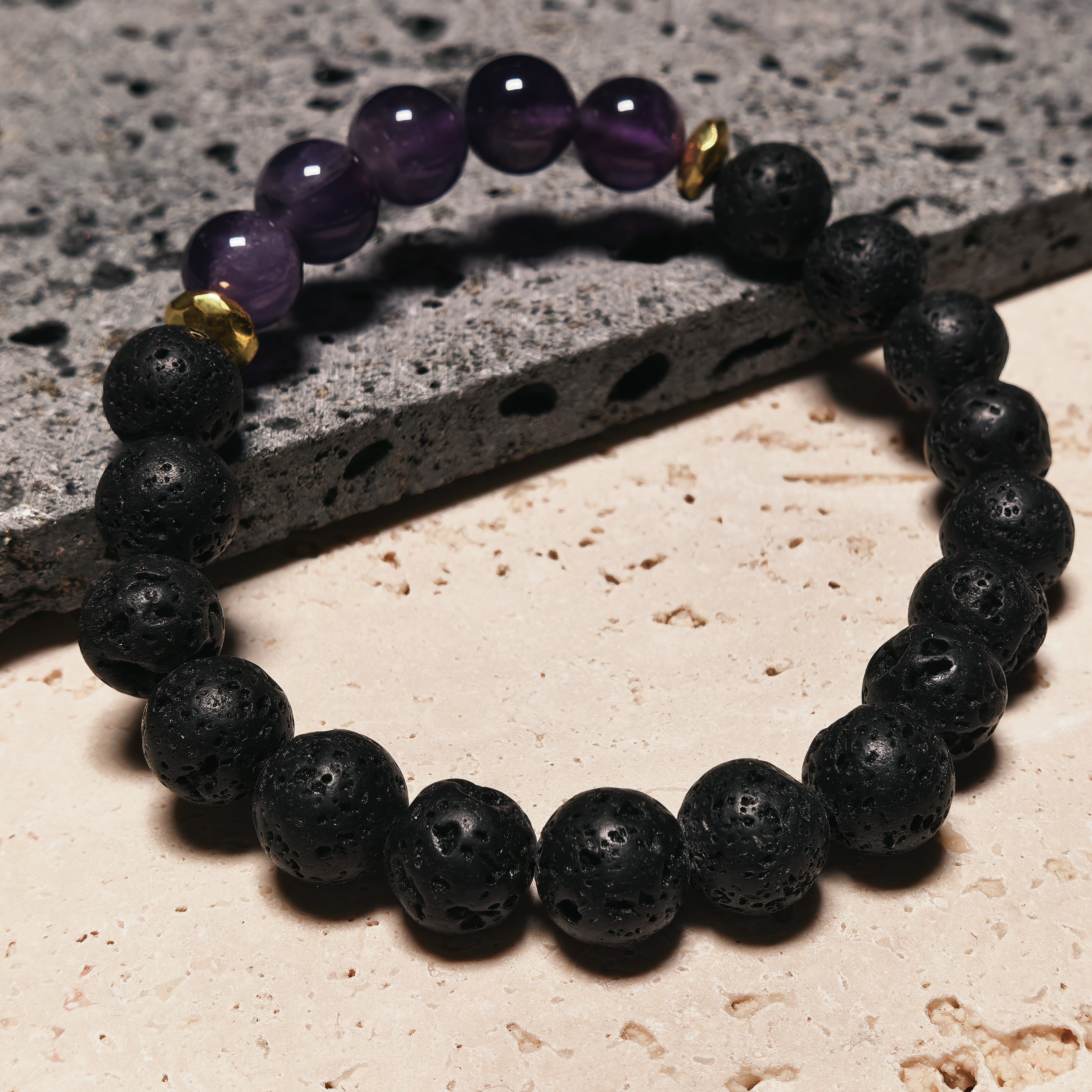 紫水晶x火山石手串 CH1570