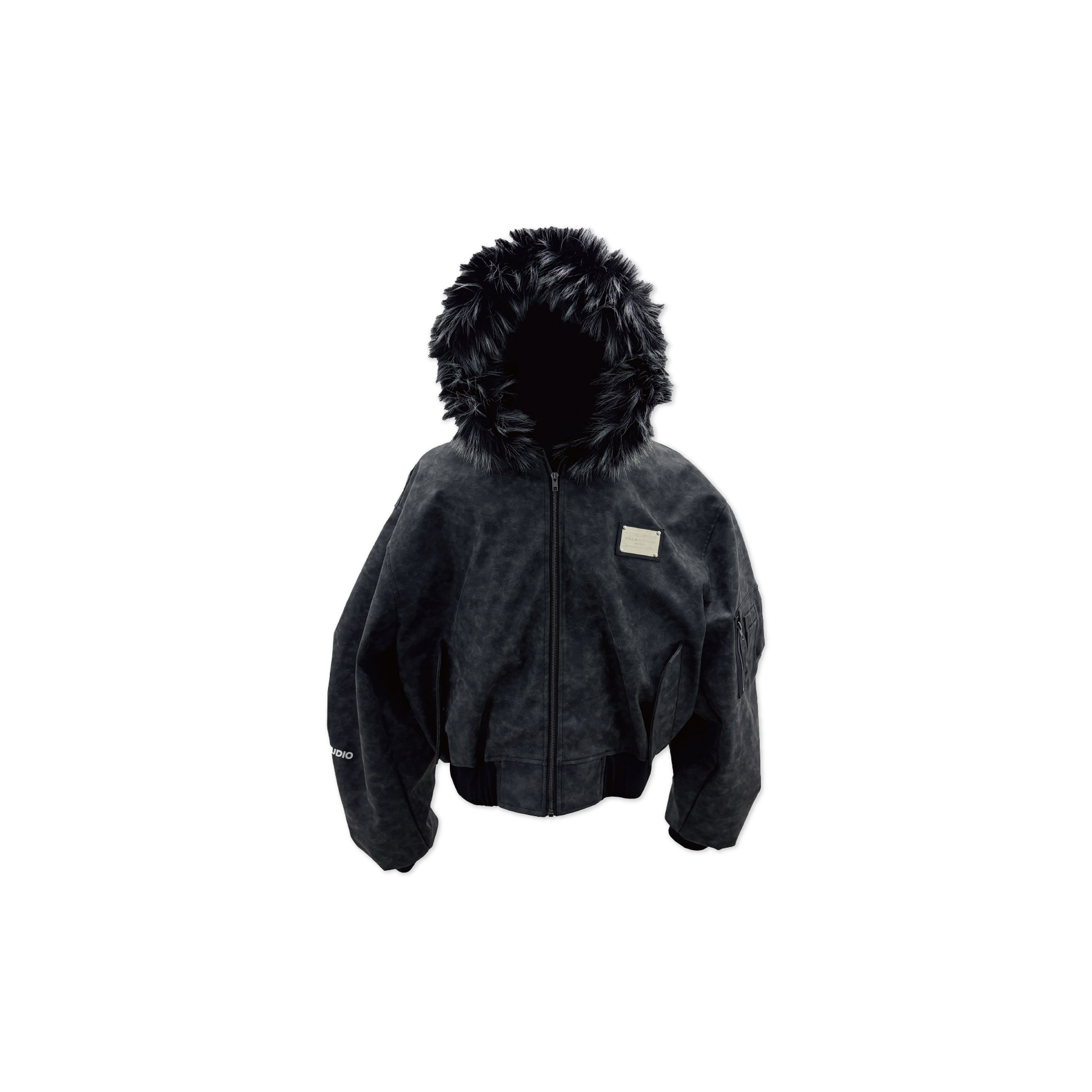 Fashion Killia FAUX-FUR HOODED BOMBER JACKET 短版 廓形 假兩件 外套