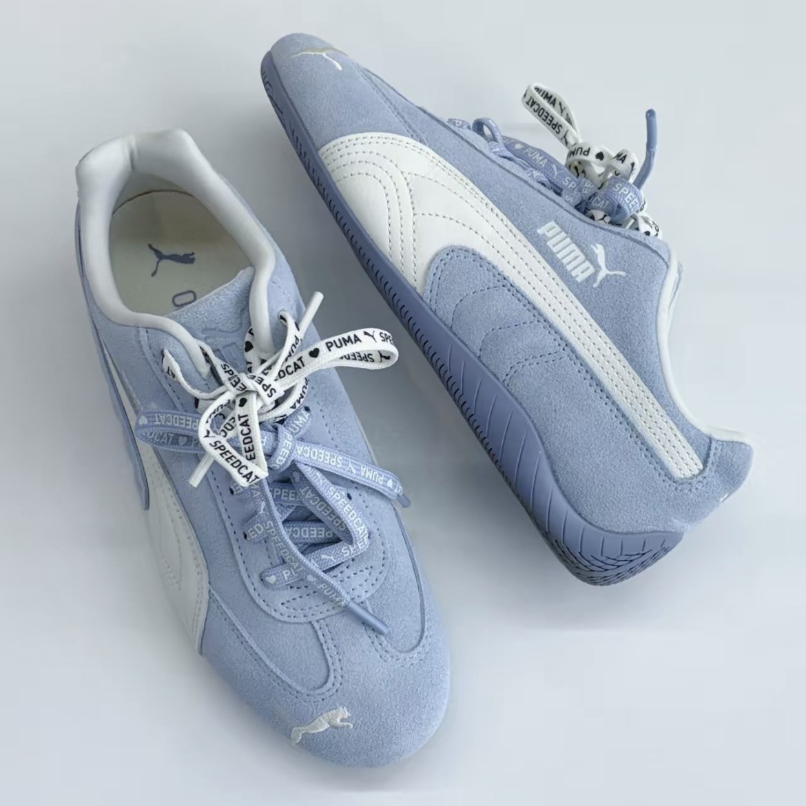 【代購】PUMA Speedcat Valentine’s Day 情人節限定 海鹽藍愛心雙鞋帶薄底賽車鞋｜麂皮低幫休閒情侶鞋 男女同款｜藍白