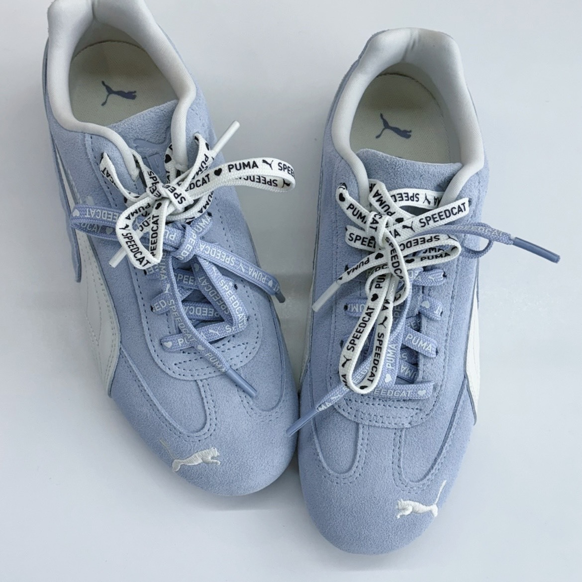 【代購】PUMA Speedcat Valentine’s Day 情人節限定 海鹽藍愛心雙鞋帶薄底賽車鞋｜麂皮低幫休閒情侶鞋 男女同款｜藍白