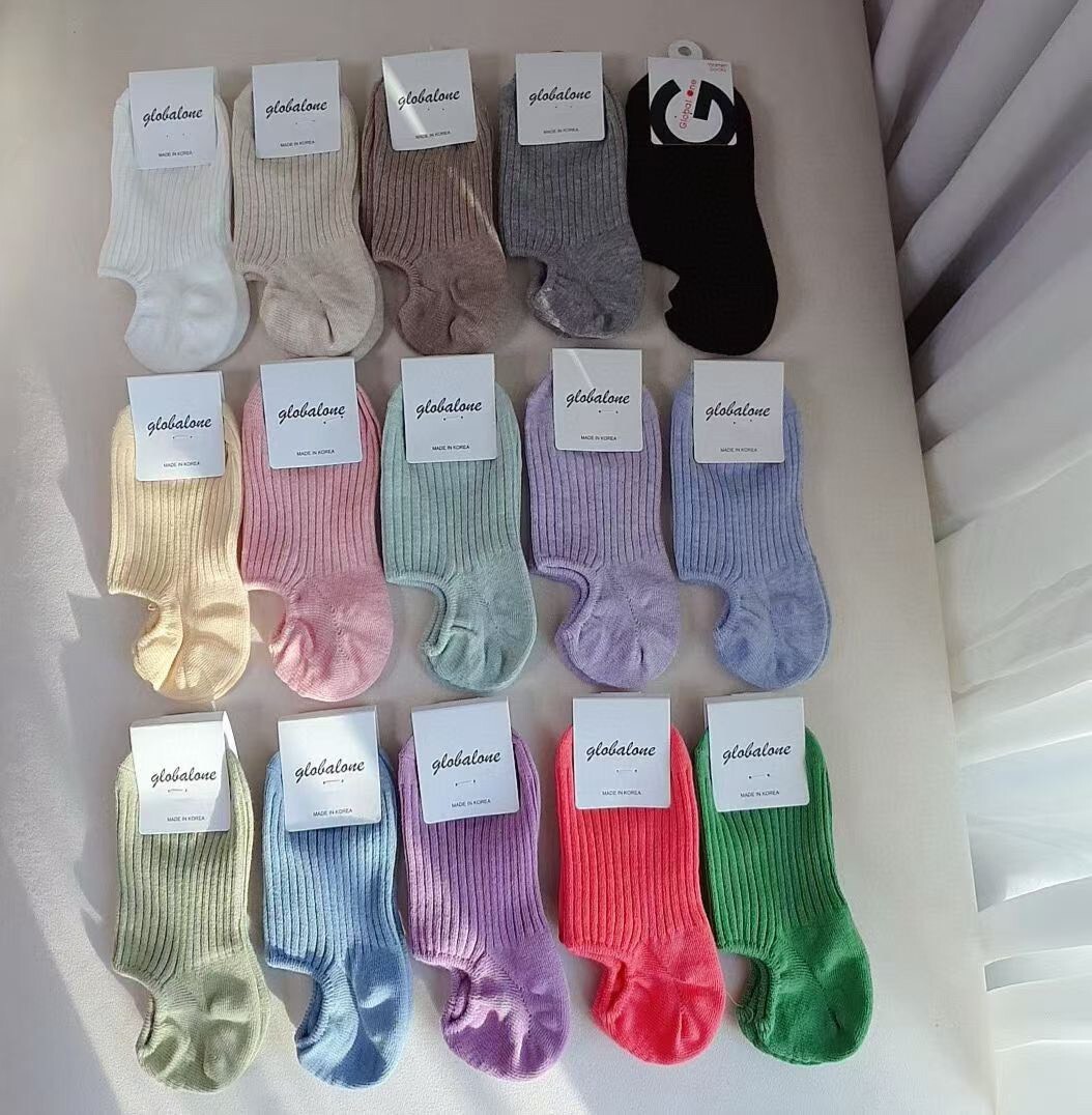 Globalone 繽紛色系羅紋矽膠防滑隱形襪(特)