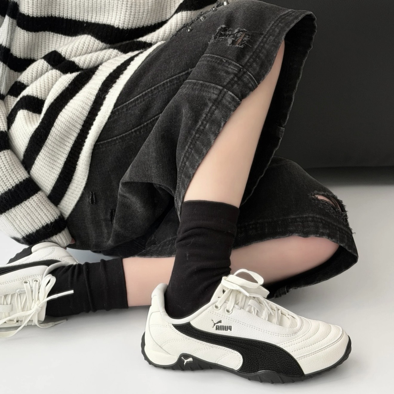 PUMA NOVACAT LUXE 白色 黑條紋 情人節限定 休閒 薄底鞋 408096-02