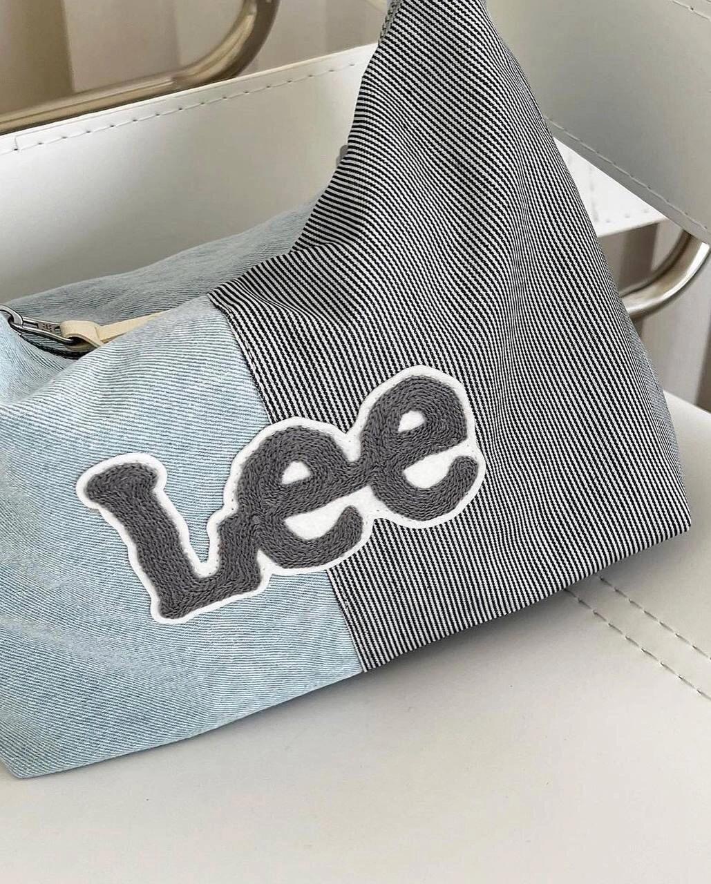 【預購】韓國 Lee 淺藍牛仔 單寧 撞色拼接 兩用 水餃包 餃子包