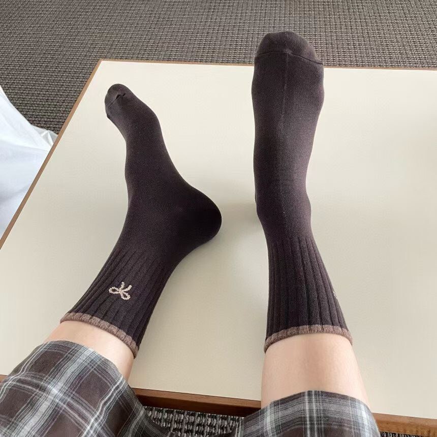 vivid 蝴蝶結撞色中筒襪(特)