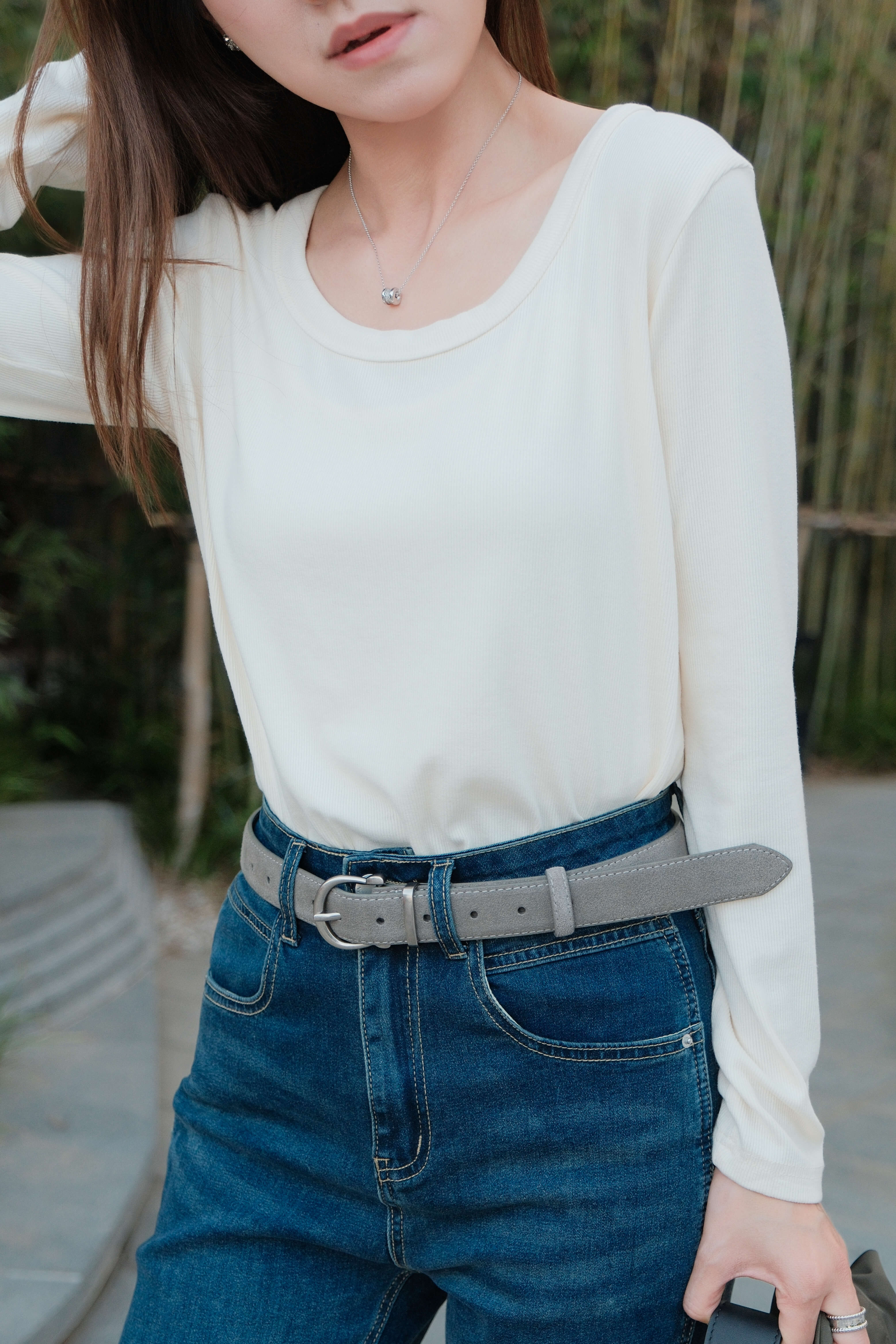 Scoop Neck Ribbed Viscose-Blend Long Sleeve Top_TP2511L12