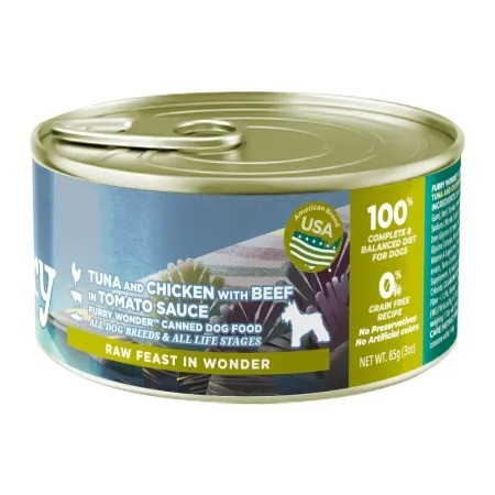 Furry Wonder 狗罐頭．吞拿魚+雞肉+牛肉配蕃茄肉醬85g