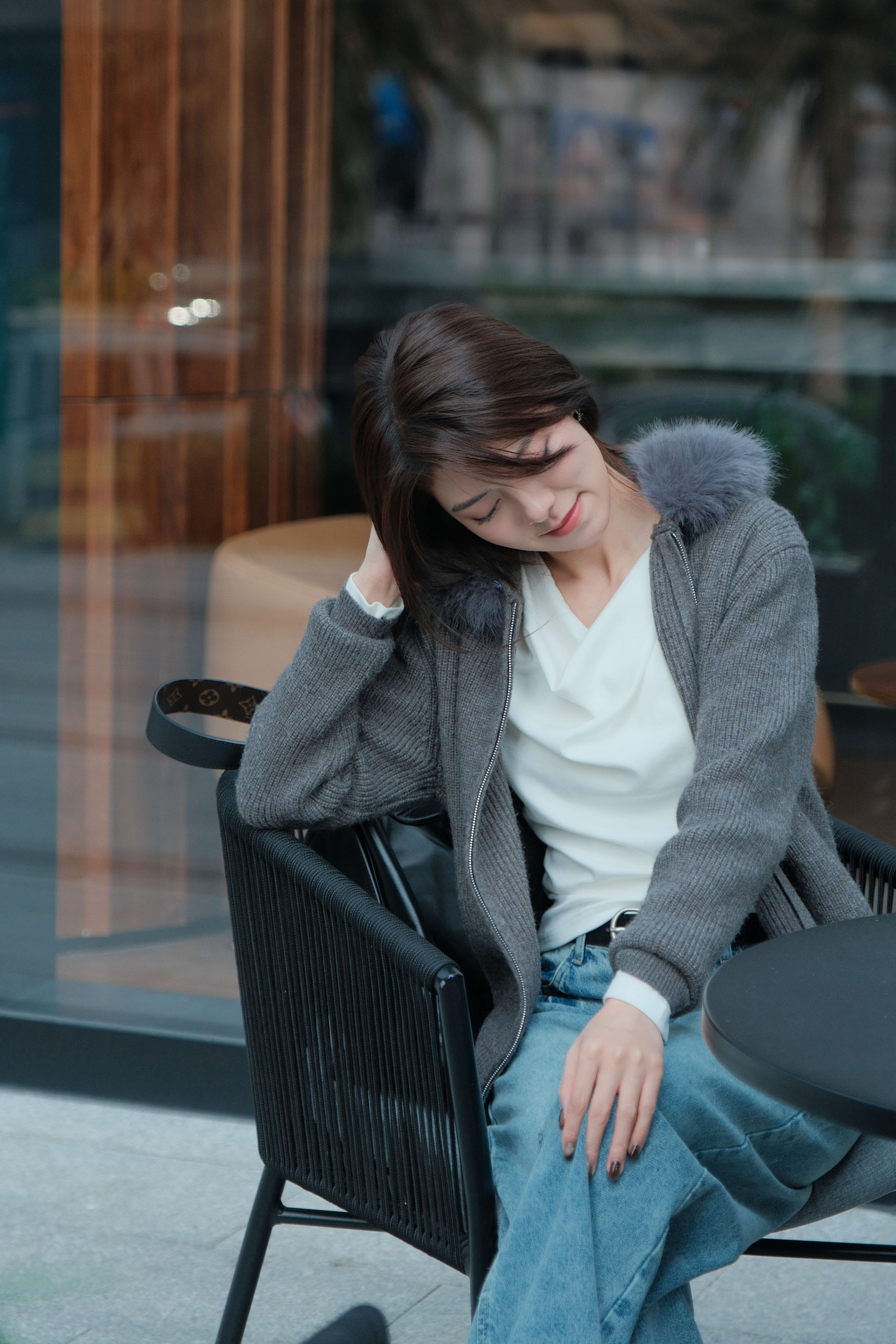 Faux-Shearling-Trim Quilted Cardigan_JK261L02