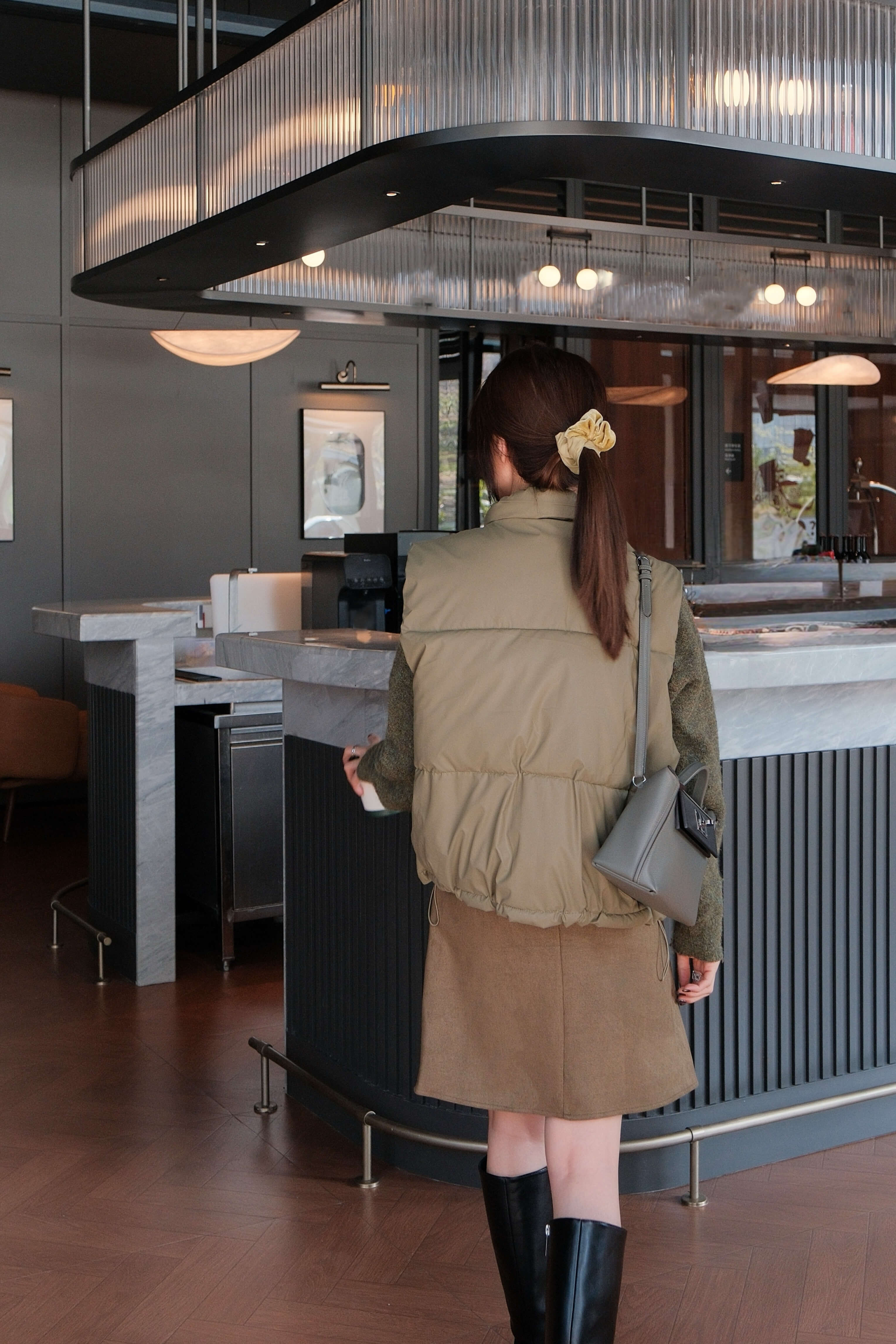 Quilted Suede Wrap Effect Midi Skirt_SK262L34