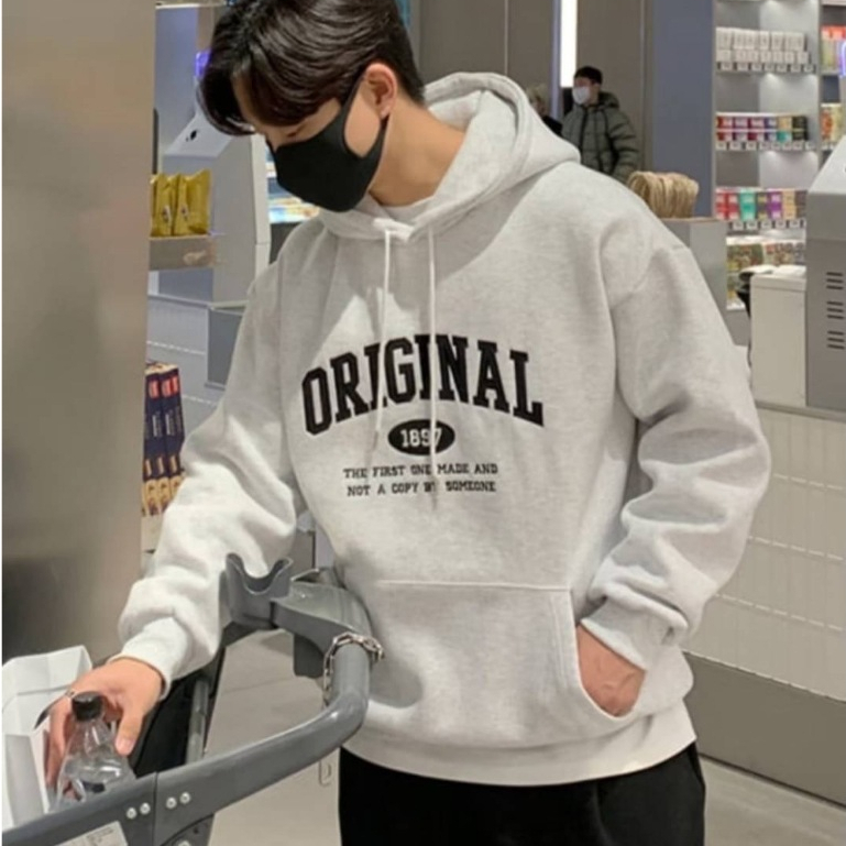 韓國original 內刷毛 1897 日式貼布刺繡 寬鬆 正韓帽T 男生 休閒 80491