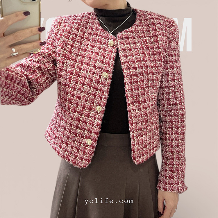 羊毛混紡粗花呢短版外套