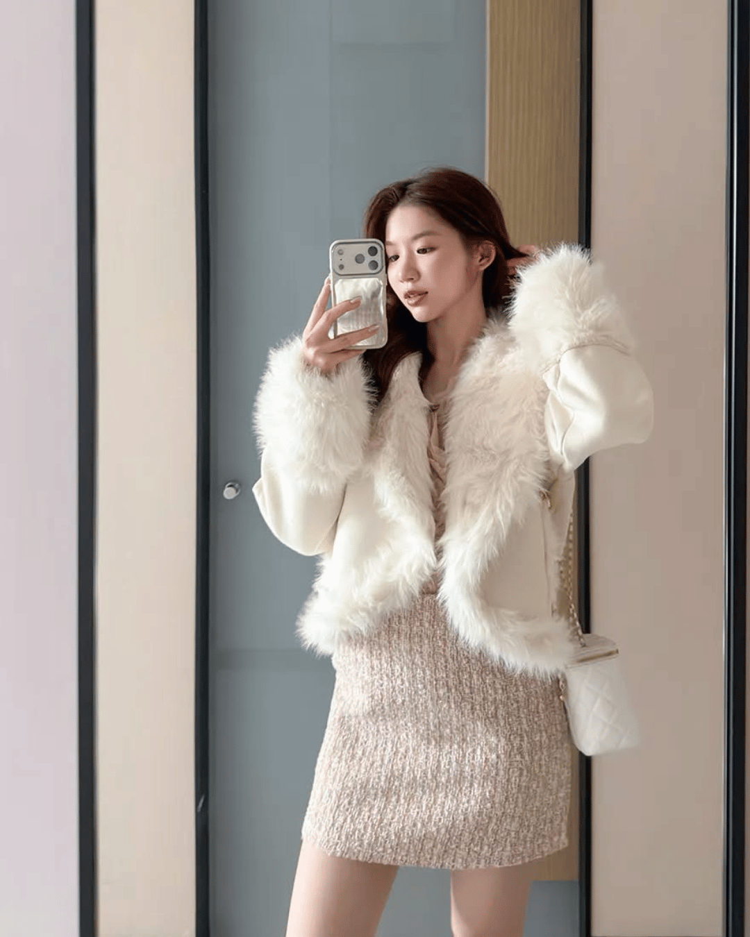 LINA LINA千金氣場麂皮內鋪毛裡翻領外套-象牙白
