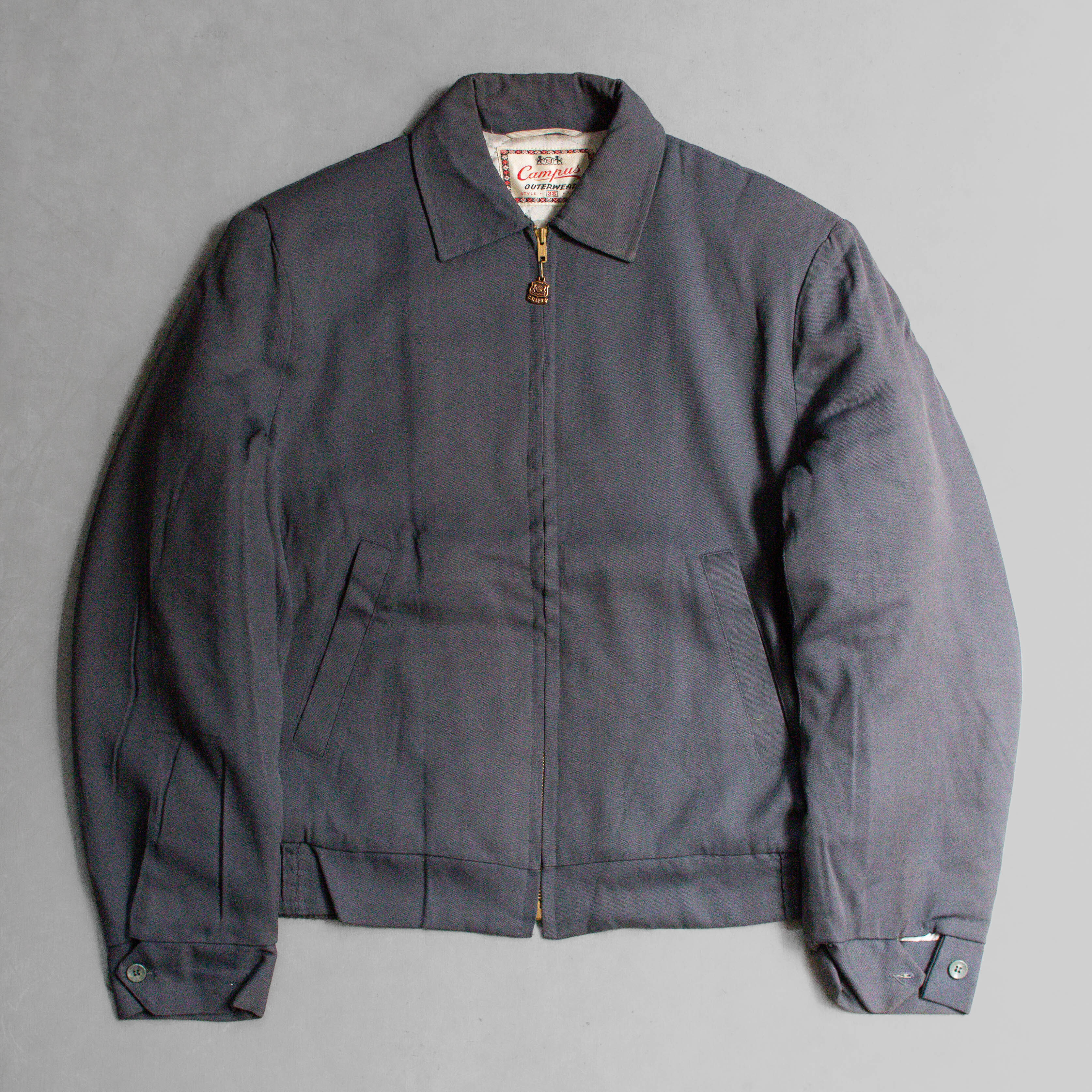 50S CAMPUS GABARDINE JACKET 美國製 灰色 素面 嫘縈 扎別丁 鋪棉 外套