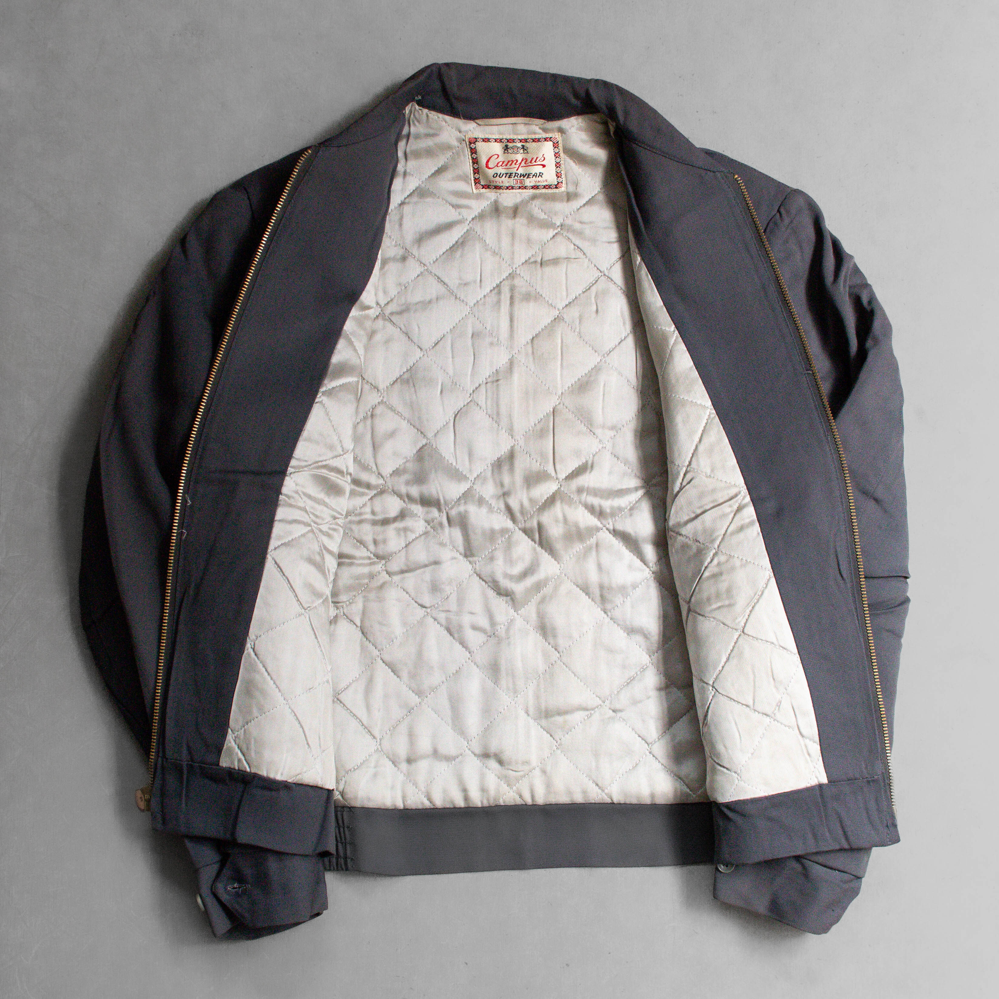 50S CAMPUS GABARDINE JACKET 美國製 灰色 素面 嫘縈 扎別丁 鋪棉 外套