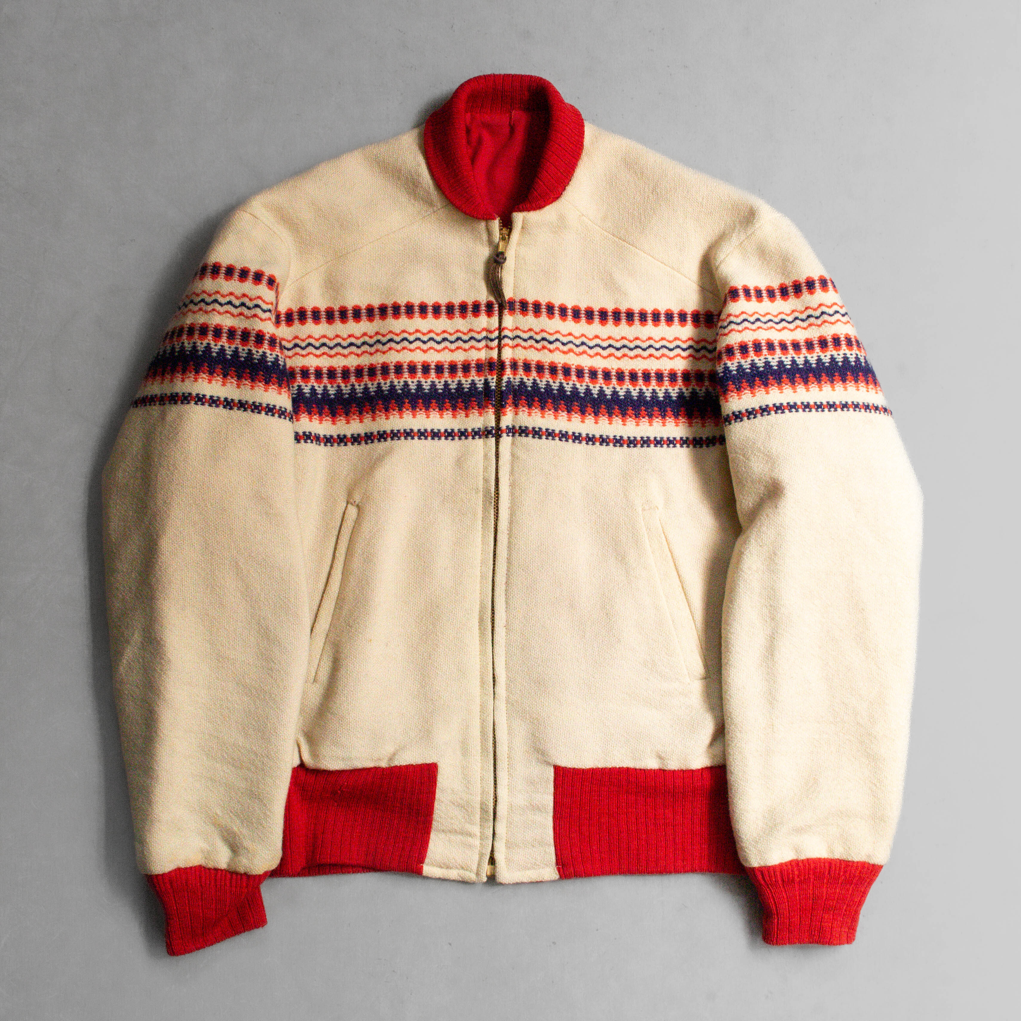 50S WOOL REVERSIBLE BOMBER JACKET 美國製 紅白 羊毛 雙面穿 雪花 外套