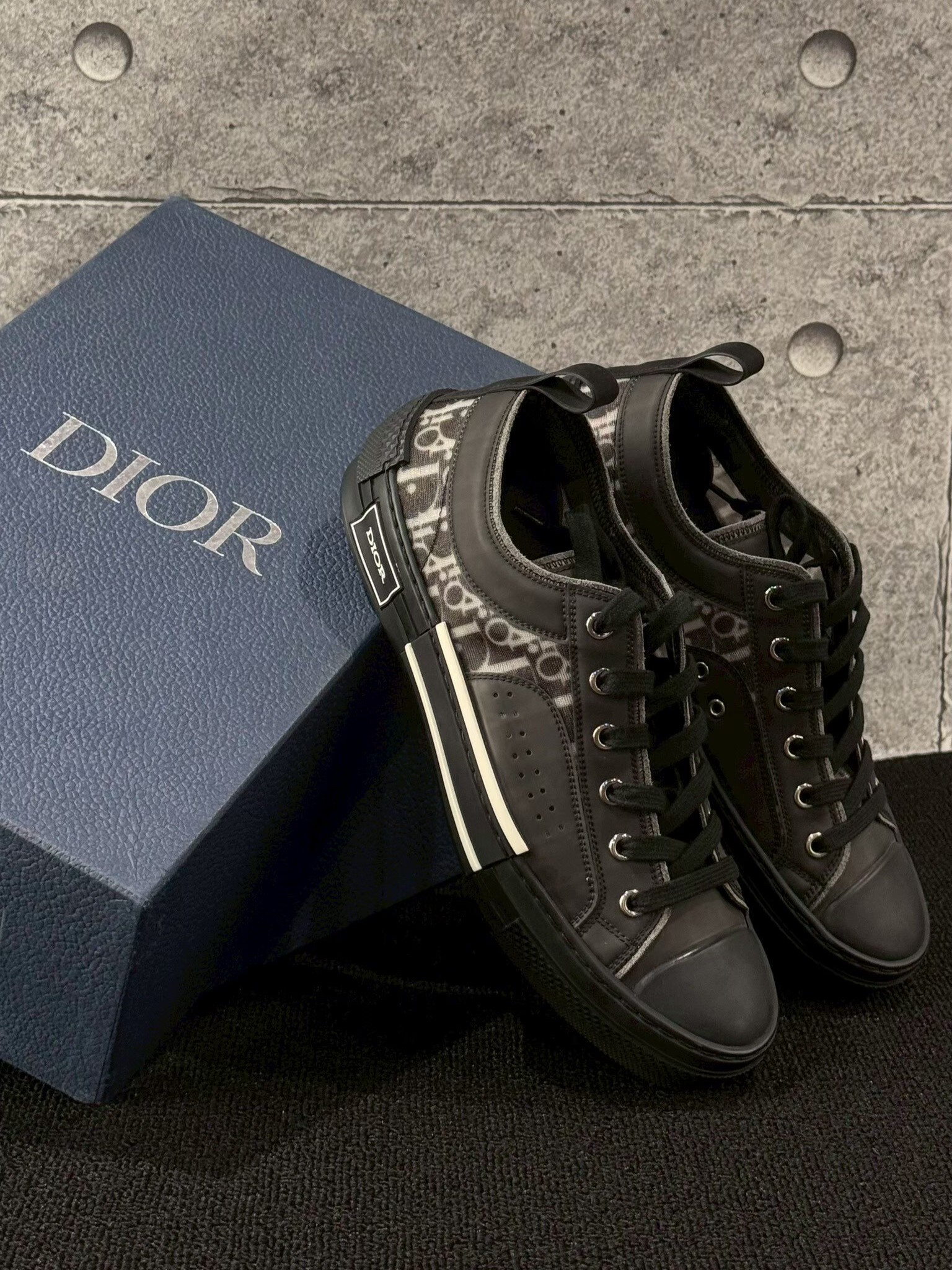 現貨近五折 Dior B23 Oblique 滿版黑色Logo低筒